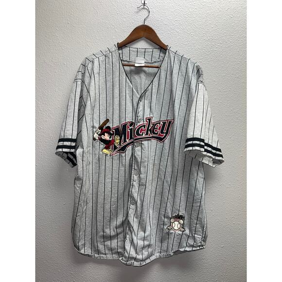 Vintage Disney Mickey Mouse Jersey Baseball Style Pinstripe Cartoon Worn 90s 2XL - Picture 1 of 11
